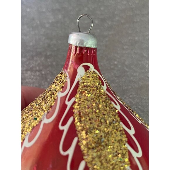 Vintage Christmas Ornament Italy Set of 2 Teardrop Hand Painted Glitter Red - Picture 5 of 5